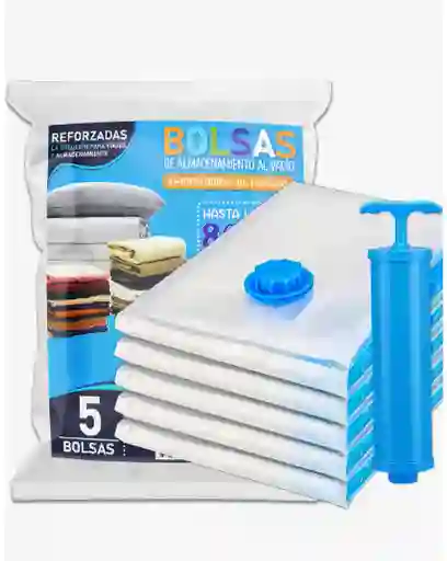 5 Bolsas De Empaque Al Vacío 70x50 + Bomba Ahorrador Espacio Lilito Hug Saver