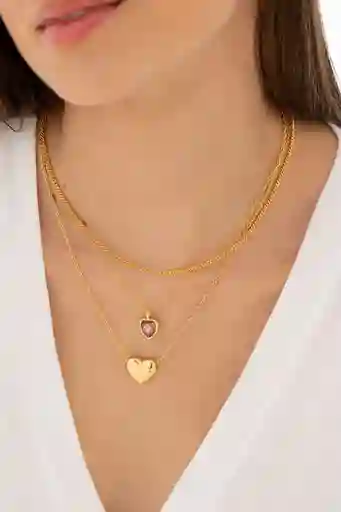Set X3 Collares + Aretes Corazón Cristal Gold By Jose Y Cami