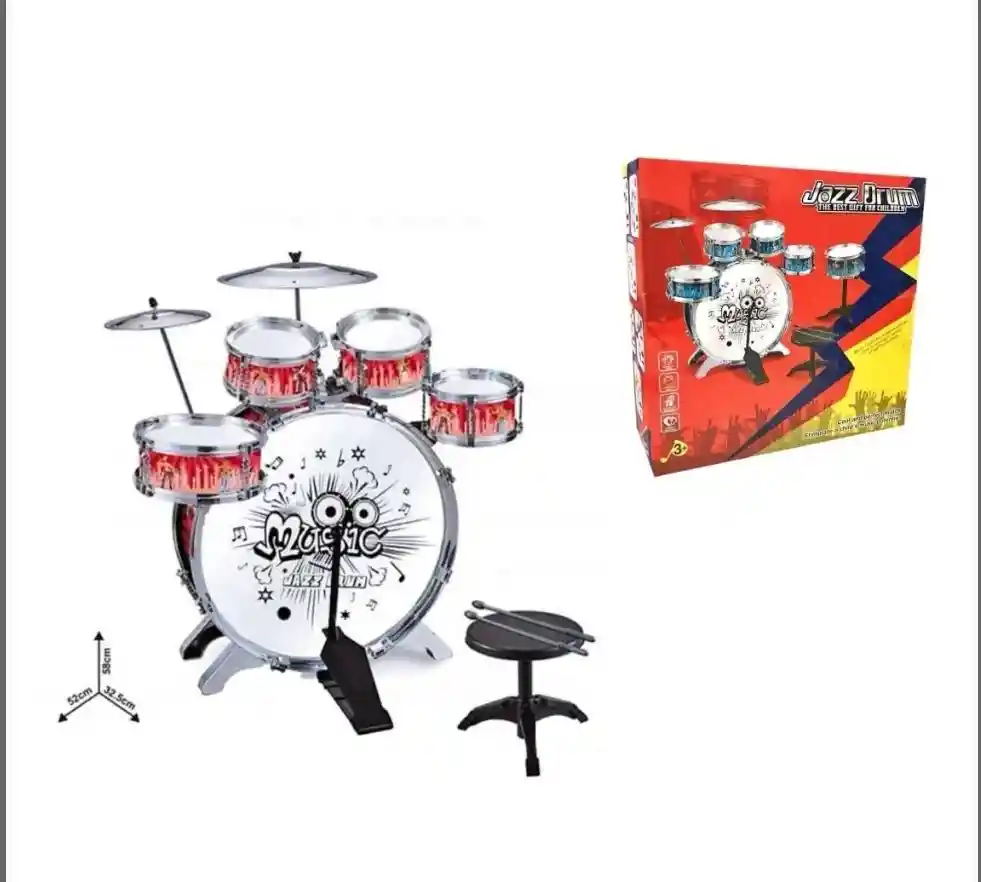 Batería Infantil 6 Tambores Platillos Silla Juguete Niños & Niñas Color Rojo