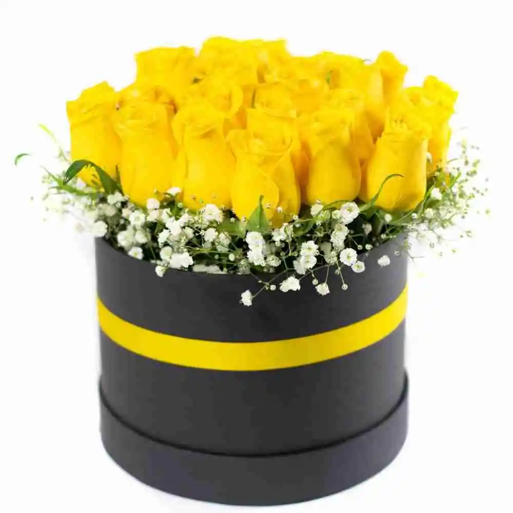 Arreglo Floral 20 Rosas Amarilla En Caja Redonda