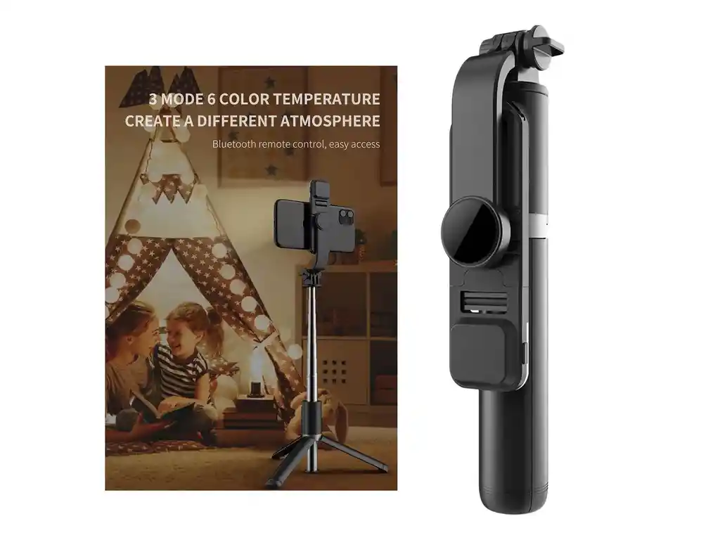 Tripode De Selfie Con Luz De Relleno Longitud 1042mm Negro