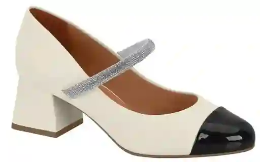 Tacón Medio Blanco Negro Plata Vizzano Talla 36