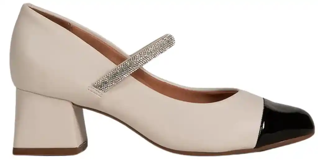 Tacón Medio Blanco Negro Plata Vizzano Talla 36