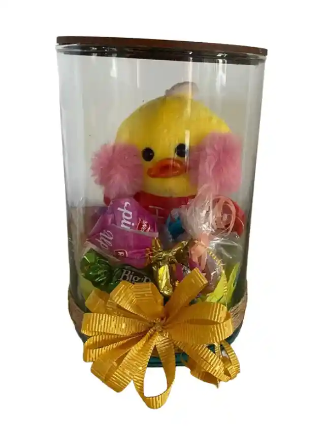 Regalo Detalle Pollito Con Moño Y Chocolates Para Cualquier Ocasión