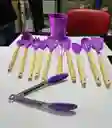 Set De Utensilios Para Cocina En Silicona Con Mango De Madera 12 Piezas Cucharas Color Morado