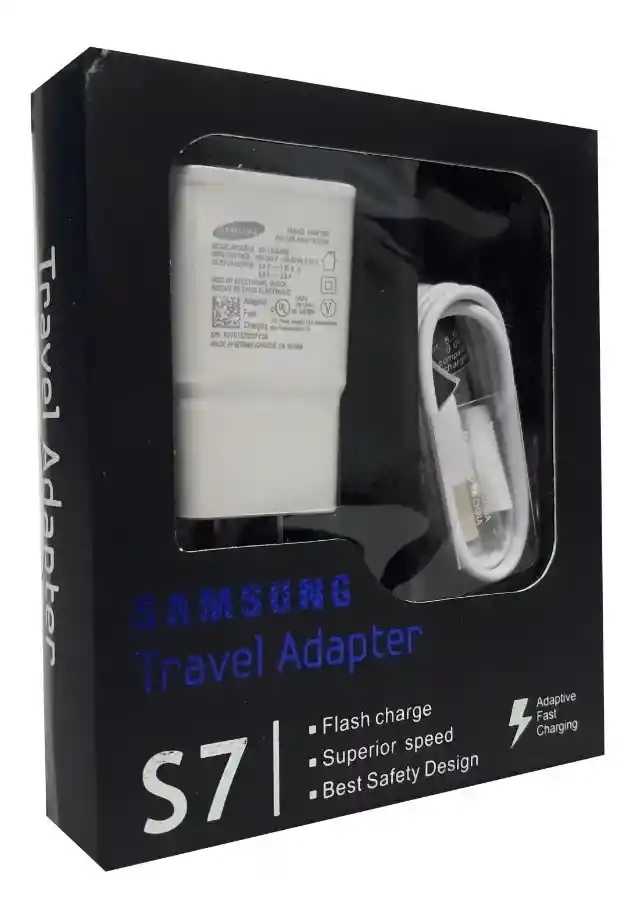 Cargador Completo V8 Cable + Adaptador Samsung Blanco
