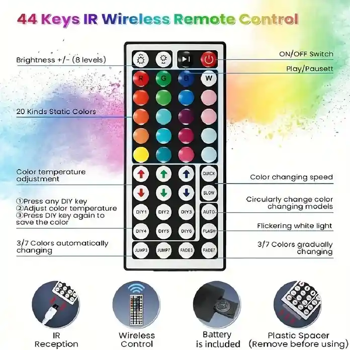 10 Metros De Tira De Luces Led Rgb - Tira Inteligente De Cambio De Color 5050, Control Remoto De 44 Teclas, Alimentación Por Usb, Decoración.
