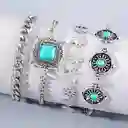Juego De 4 Pulseras Con Incrustaciones De Turquesa