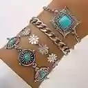 Juego De 4 Pulseras Con Incrustaciones De Turquesa