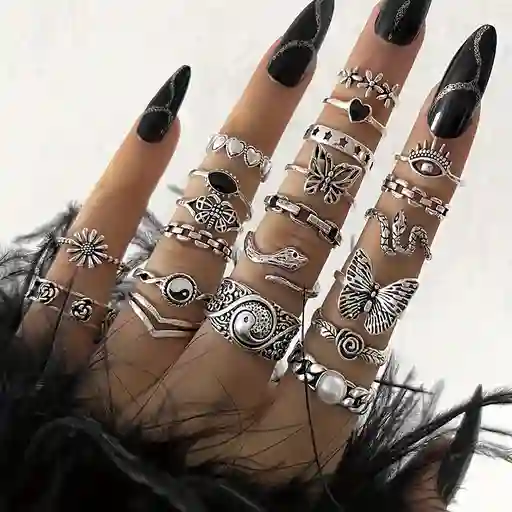 Juego De 21 Anillos Con Perlas Imitación