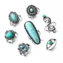 Juego De 7 Anillos Vintage Boho Estilo Turquesa Imitación