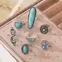 Juego De 7 Anillos Vintage Boho Estilo Turquesa Imitación