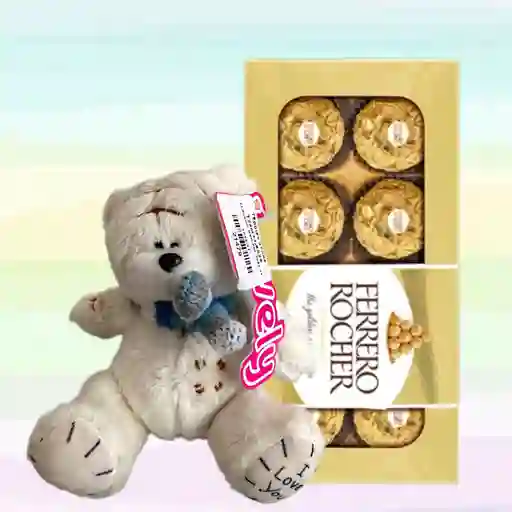 Peluche Llavero Osito Blanco Y Ferrero Rocher