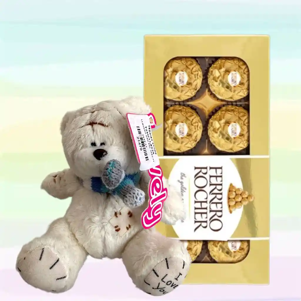 Peluche Llavero Osito Blanco Y Ferrero Rocher