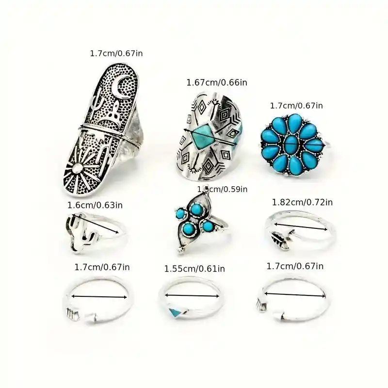 Conjunto De 9 Anillos De Estilo Vintage