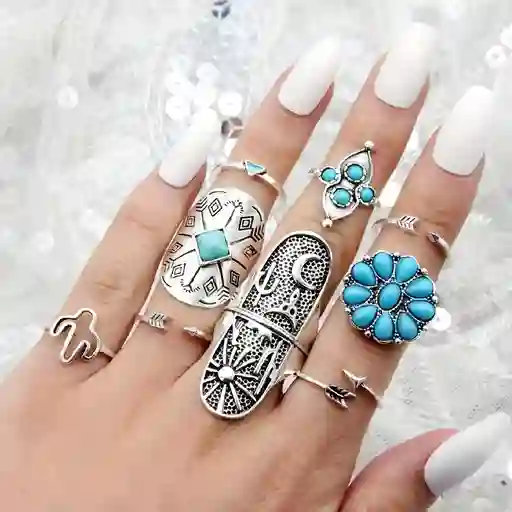 Conjunto De 9 Anillos De Estilo Vintage