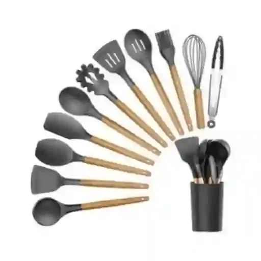 Set De 12 Utensilios Para La Cocina Negro B02