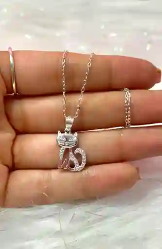 Collar Colgante De Plata Con Diseño De Gato Místico