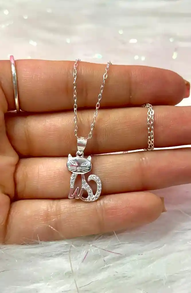 Collar Colgante De Plata Con Diseño De Gato Místico
