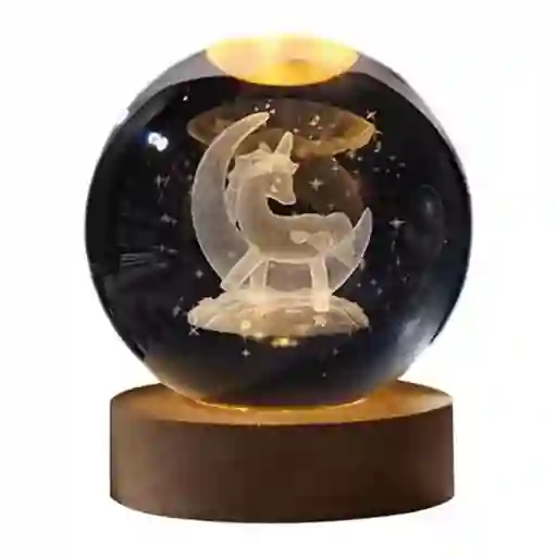 Lámpara En Bola De Cristal 3d Unicornio L07