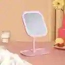 Espejo De Maquillaje Con Luz Led Táctil Recargable Desmontable Moderno Con Soporte Rosado