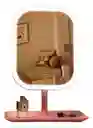 Espejo De Maquillaje Con Luz Led Táctil Recargable Desmontable Moderno Con Soporte Rosado