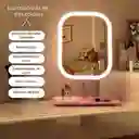 Espejo De Maquillaje Con Luz Led Táctil Recargable Desmontable Moderno Con Soporte Rosado