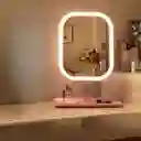 Espejo De Maquillaje Con Luz Led Táctil Recargable Desmontable Moderno Con Soporte Rosado