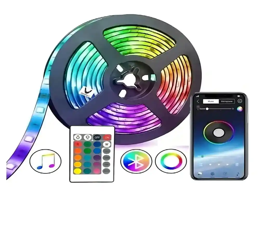 Cinta Led Rgb Bluetooth Luces Usb Tv Hogar Música 5mts Luz Colores