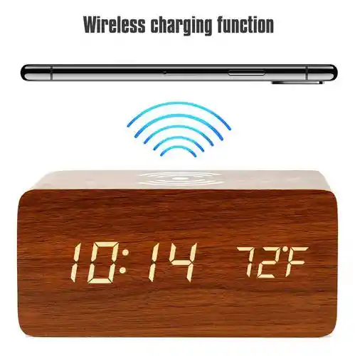 Reloj Despertador Digital Con Cargador Inalámbrico Led