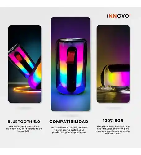 Parlante Bluetooth Ipx7 Portátil Mp3 Fm Usb | Sonido Claro Alta Potencia | Luces Led Multicolor Ambiente