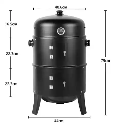 Asador Barril Portátil 3 En 1. Ahumador, Parrilla Y Brasero Color Negro