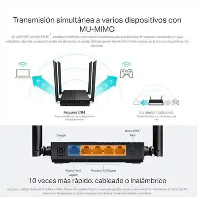 Router Tp Link Ac1200 Wifi Dualband Gigabit Archer C64 Negro