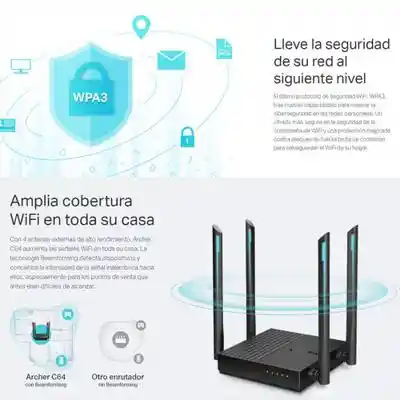 Router Tp Link Ac1200 Wifi Dualband Gigabit Archer C64 Negro