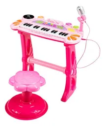 Piano Electrico Organeta Juguete Para Niñas Microfono Silla Rosada