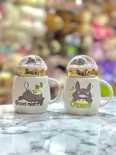 Mug Taza Coleccionable Tapa Icopor Totoro Good Night Blanco