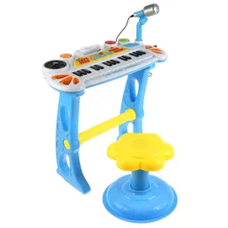 Piano Electrico Organeta Juguete Para Niños Microfono Silla Azul