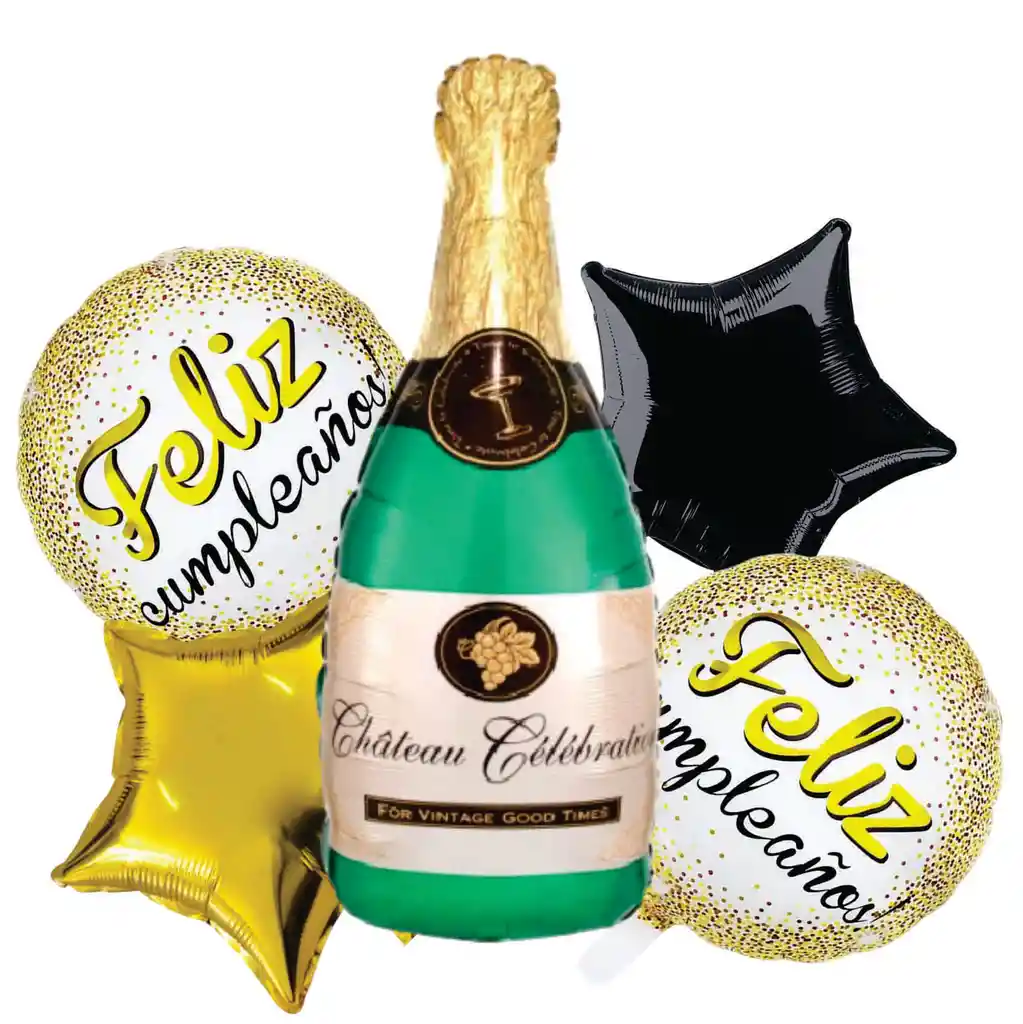 Bouquet Globos Y Bombas Botella Champaña 5 Piezas