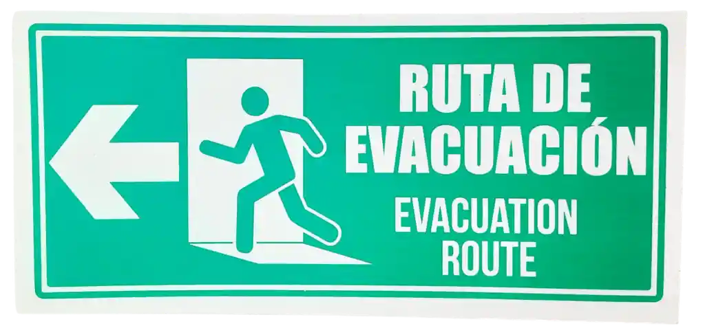 Letrero De Señalizacion Ruta De Evacuación Izquierda 30x15