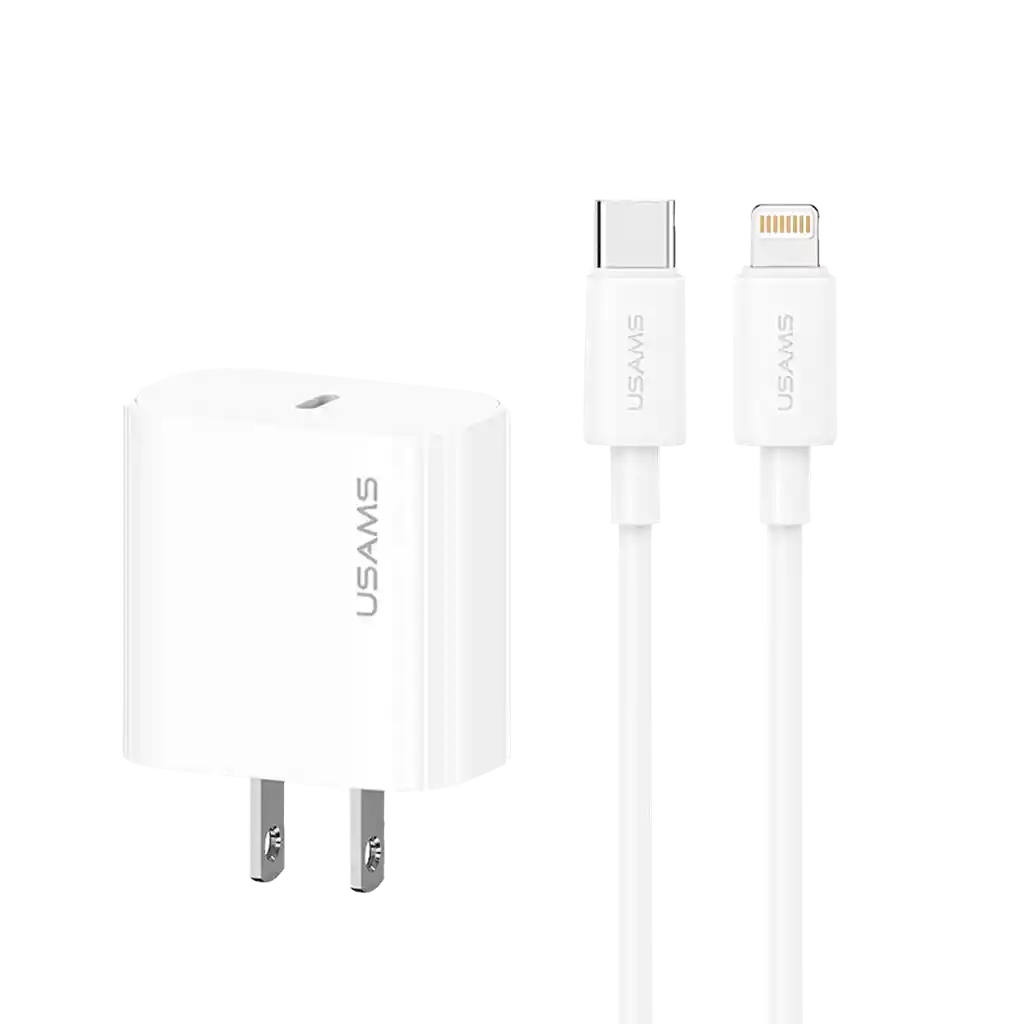 Cargador Gan 20w + Cable Lightning A Tipo C Blanco
