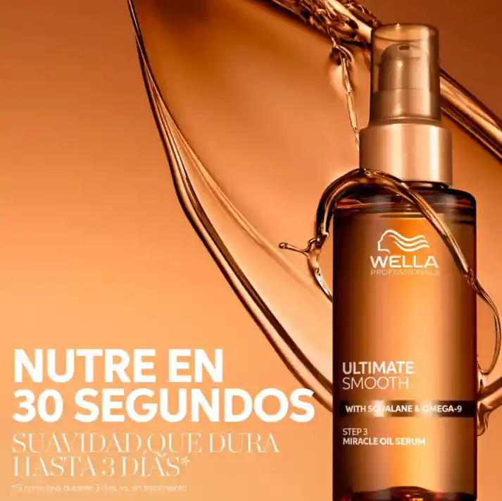 Aceite Anti Frizz Para Cabello Seco, Indisciplinado Y Sin Brillo Miracle Oil Sérum Wella Ultimate Smooth 30ml (paso 3)