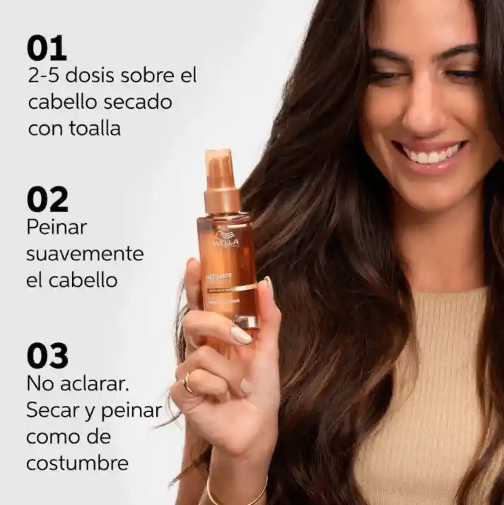 Aceite Anti Frizz Para Cabello Seco, Indisciplinado Y Sin Brillo Miracle Oil Sérum Wella Ultimate Smooth 30ml (paso 3)