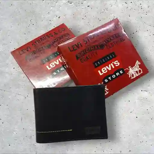 Billetera Hombre Levis Cuero Genuino De Alta Calidad Negro - Grabado