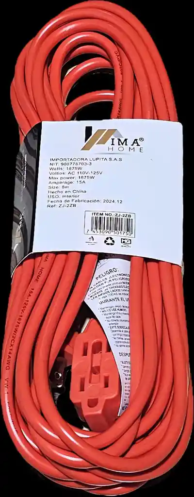 Extension 3 Toma Corrirntes 8m 1875w 110v 15a Alta Calidad