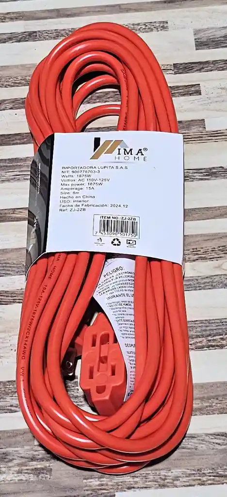 Extension 3 Toma Corrirntes 8m 1875w 110v 15a Alta Calidad