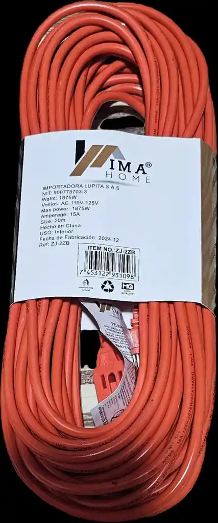 Extension 3 Toma Corrirntes 20m 1875w 110v 15a Alta Calidad