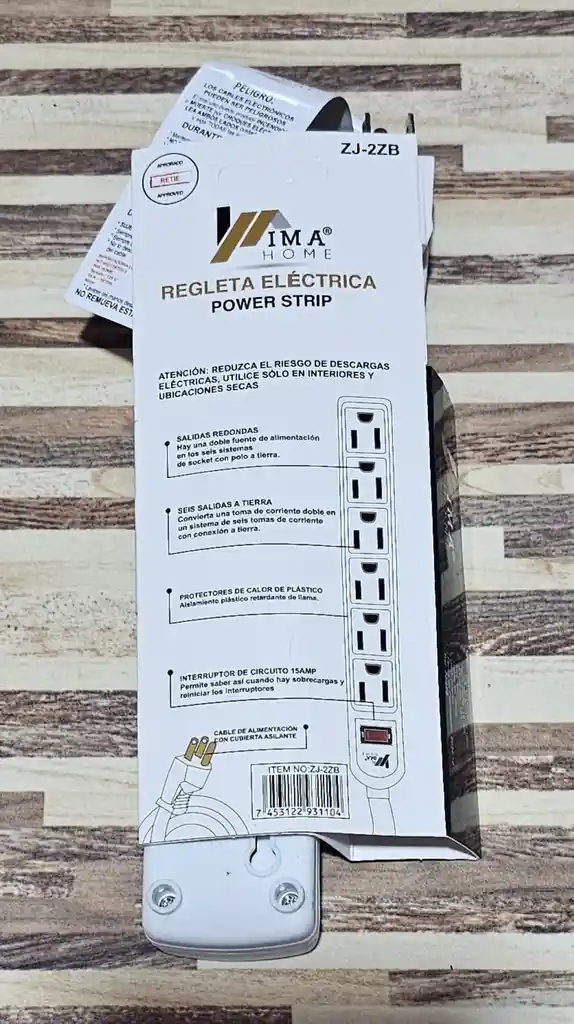 Regleta Blanca Plastica 6 Toma Corriente Polo Tierra Con Interruptor Cordon 60cm 15a