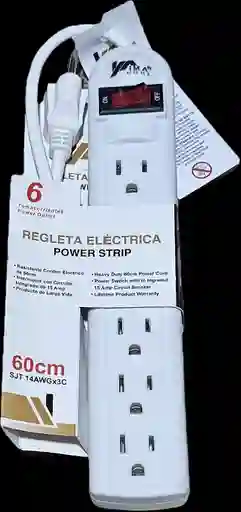 Regleta Blanca Plastica 6 Toma Corriente Polo Tierra Con Interruptor Cordon 60cm 15a
