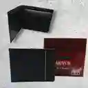 Billetera Hombre Levis Cuero Genuino De Alta Calidad Negro Detalles Amarillo - Grabado