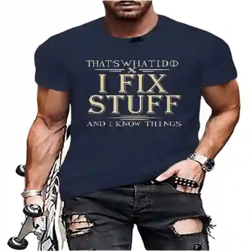 Camiseta Azul Lema I Fix Stuff Talla M